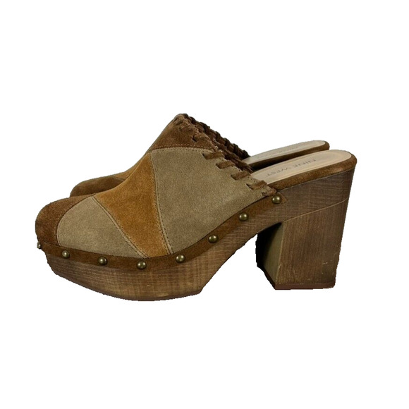 Nine West Clogs Shoes Womens 9M Peaced4 Womens Brown Suede Patchwork - Picture 1 of 14